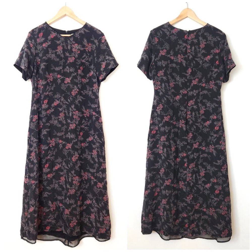 Vintage Pendleton‎ Silk Floral Maxi Dress Size 12 Whimsigoth Y2K Black Red